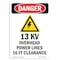 Signmission Safety Sign, OSHA Danger, 5" Height, 13KV Overhead Power, Portrait OS-DS-D-35-V-2192 - alternate 1